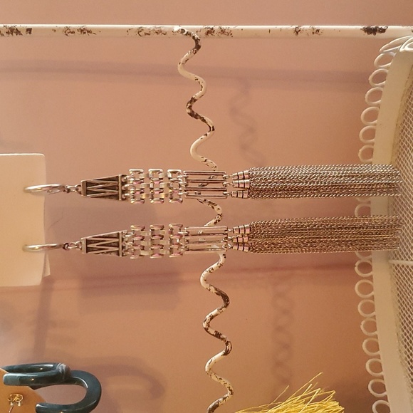 Free People Jewelry - Free People, silvertone, antique style, gatelink, bar, and tassel earrings.